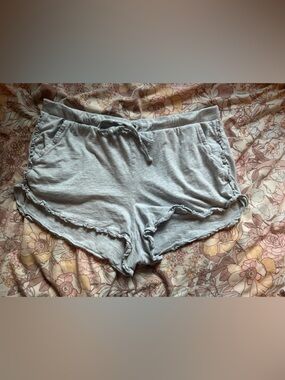 aerie Light Gray Ruffle Hem Lounge Shorts